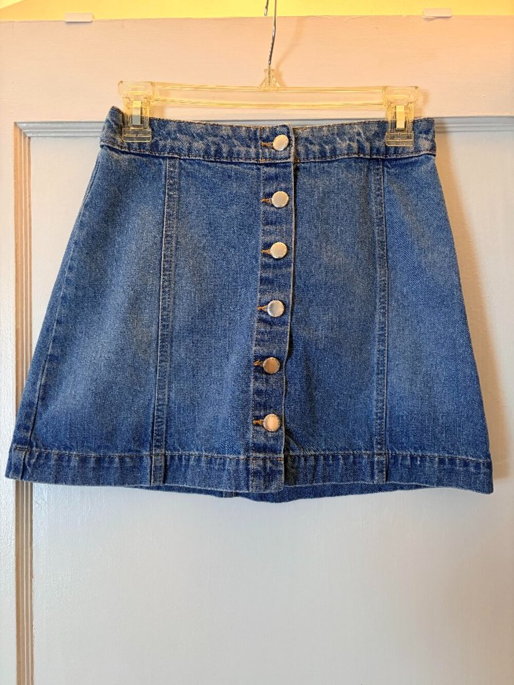 Blue button down denim Short Skirt